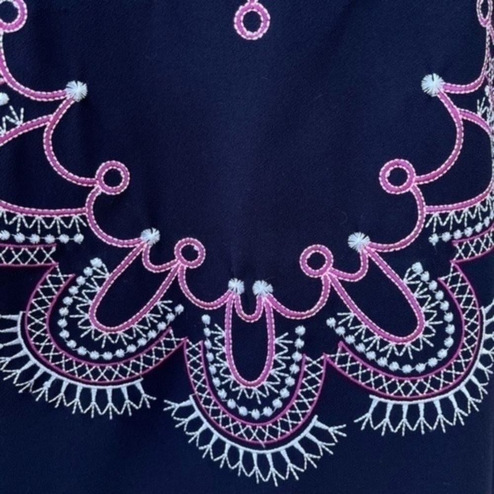 Eliza J Embroidered Round Neck Blue Pink White 3/4 Sleeve Dress 👗 - Picture 3 of 10